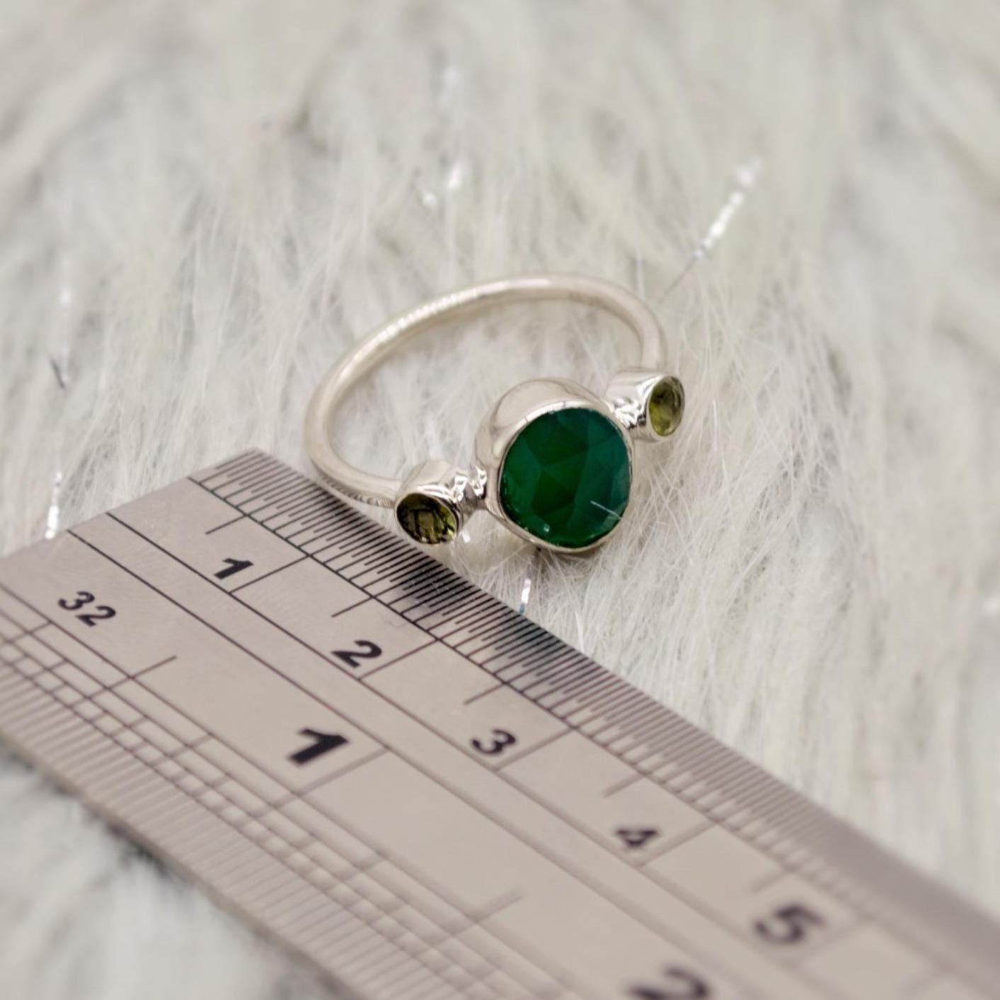 Green Onyx Tourmaline Sterling Silver Ring: Gemstone Ring, October Birthstone