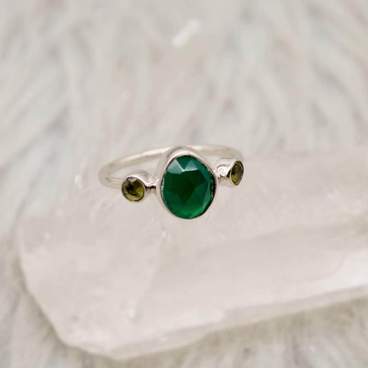 Green Onyx Tourmaline Sterling Silver Ring: Gemstone Ring, October Birthstone