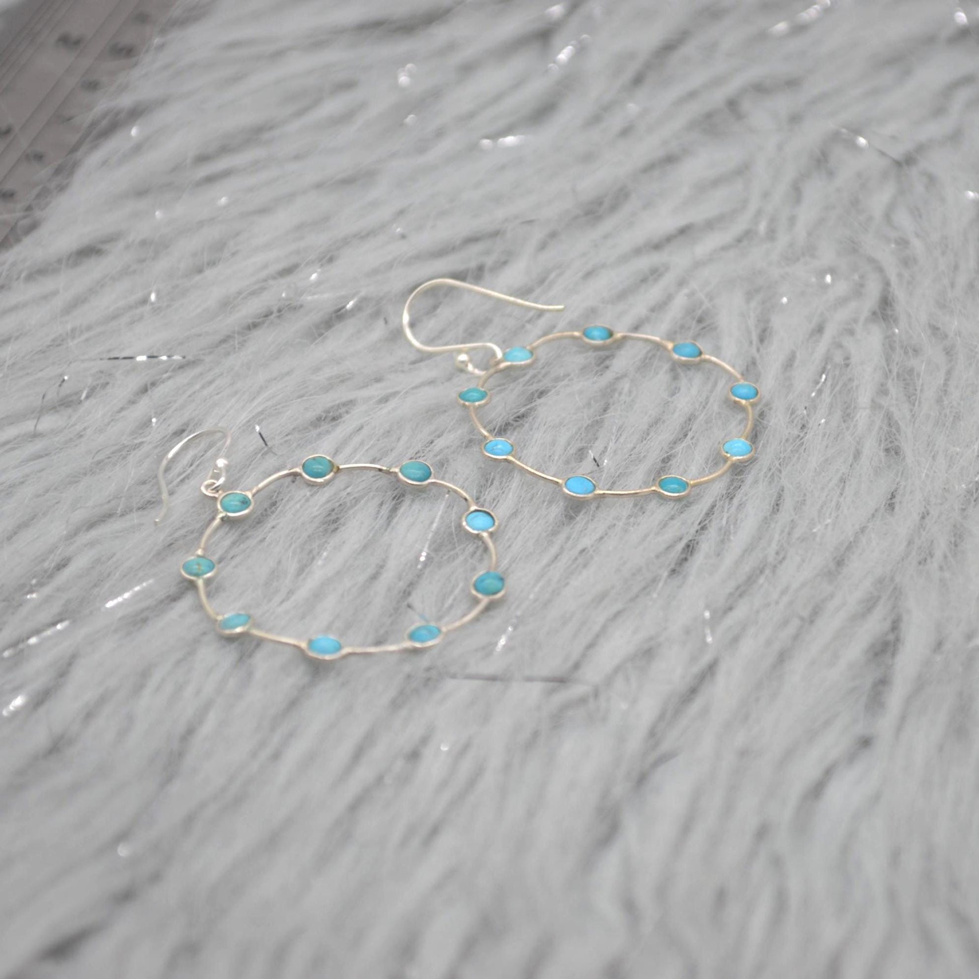 Blue Turquoise Silver Earrings: December Birthstone, Gemstone Hoop