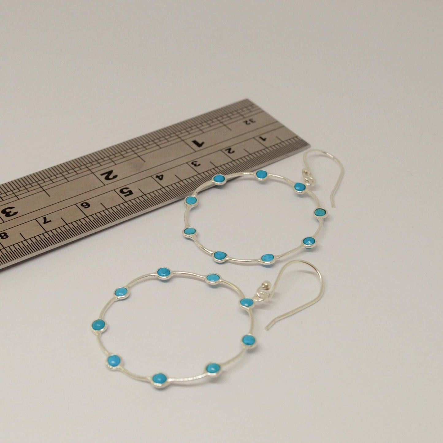 Blue Turquoise Silver Earrings: December Birthstone, Gemstone Hoop