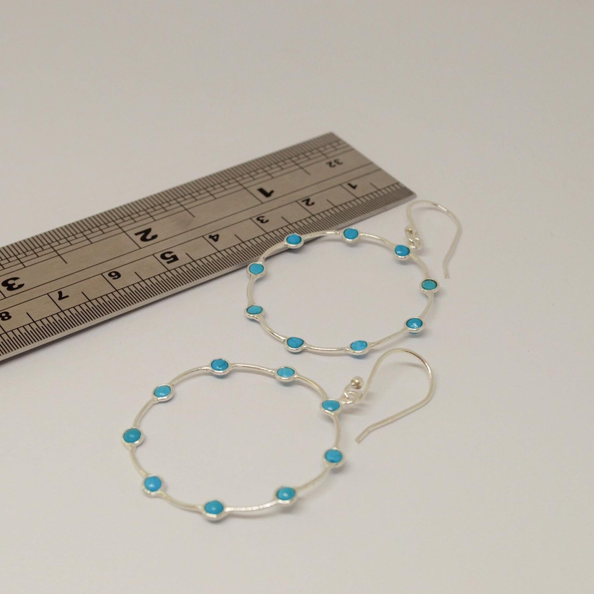 Blue Turquoise Silver Earrings: December Birthstone, Gemstone Hoop