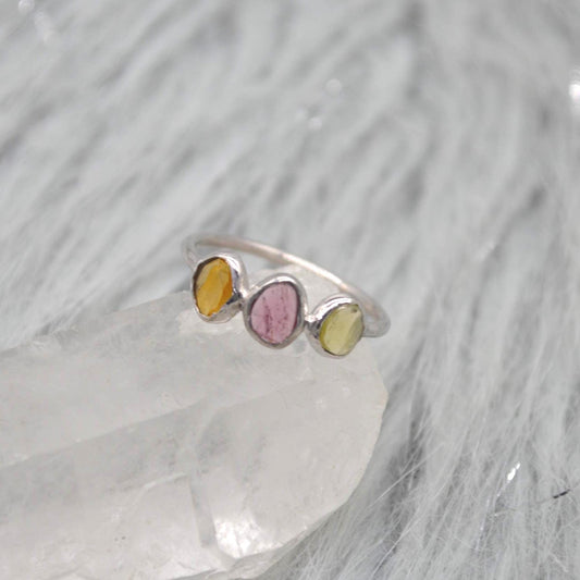 Green Pink Tourmaline Ring: Sterling Silver, October Birthstone, Tourmaline Jewelry, UK Size P