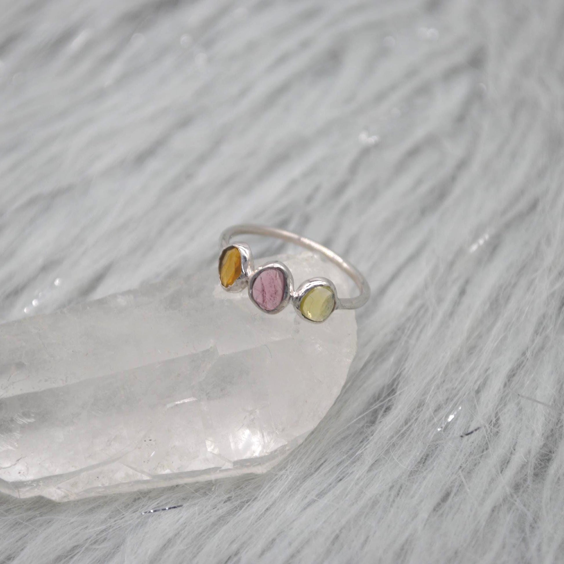 Green Pink Tourmaline Ring: Sterling Silver, October Birthstone, Tourmaline Jewelry, UK Size P