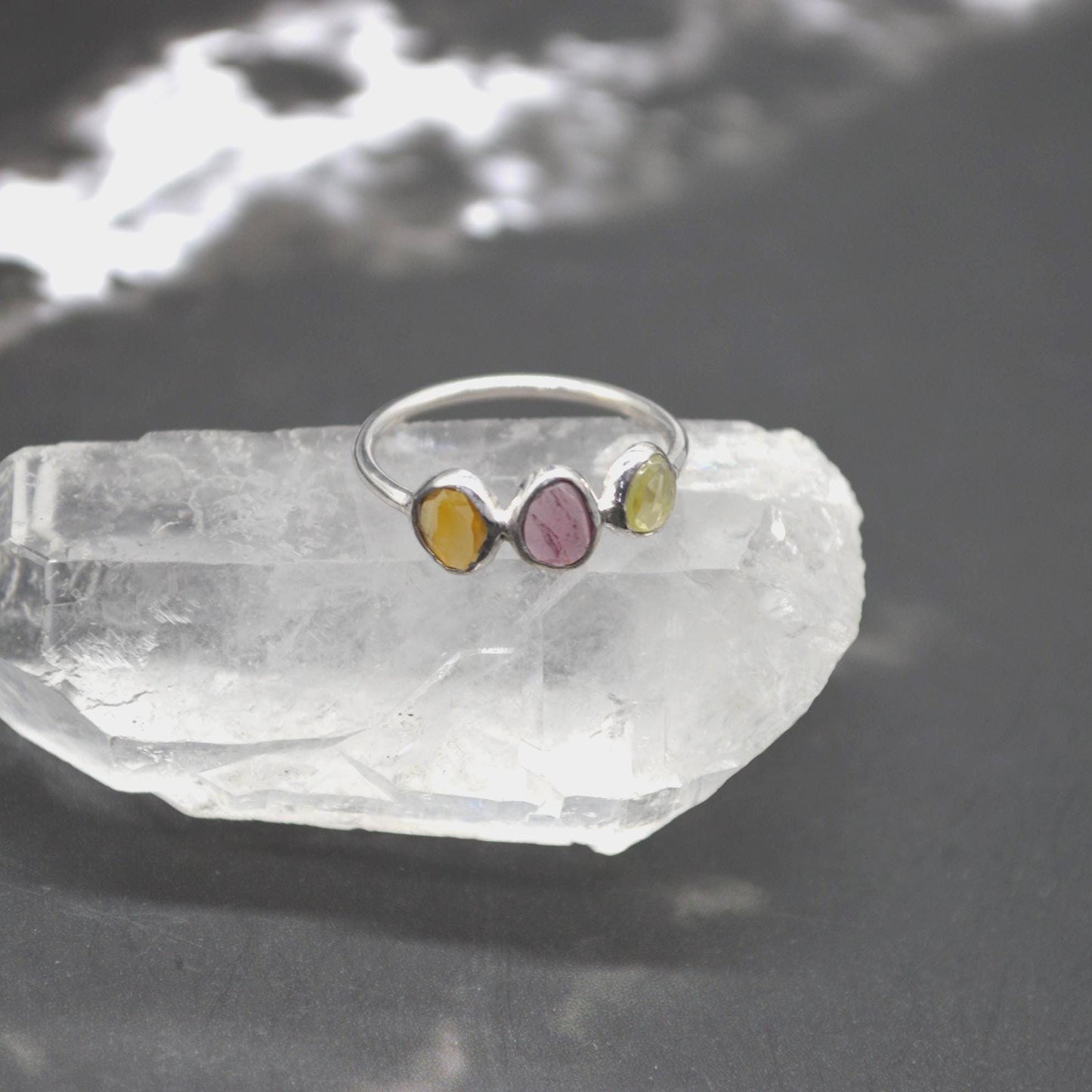 Green Pink Tourmaline Ring: Sterling Silver, October Birthstone, Tourmaline Jewelry, UK Size P