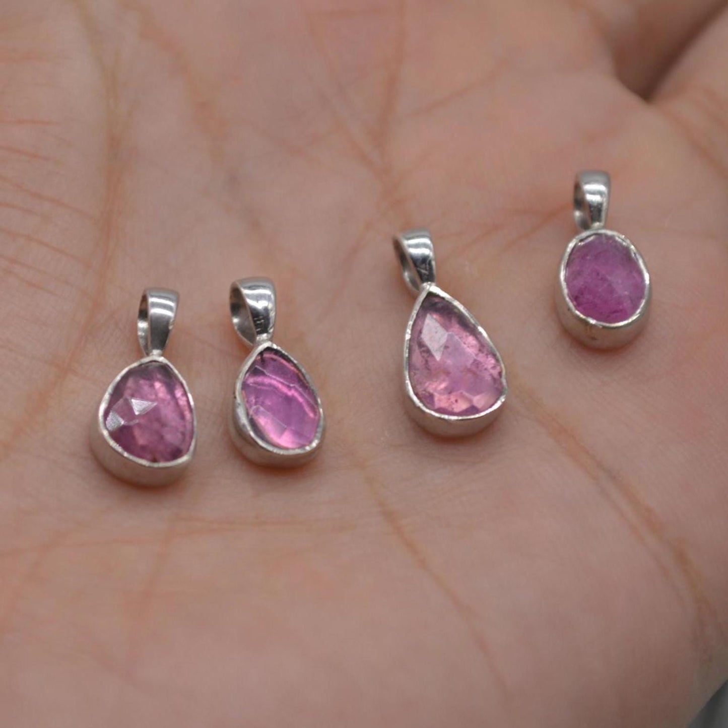 Pink Green Tourmaline Pendant: Sterling Silver, October Birthstone Necklace