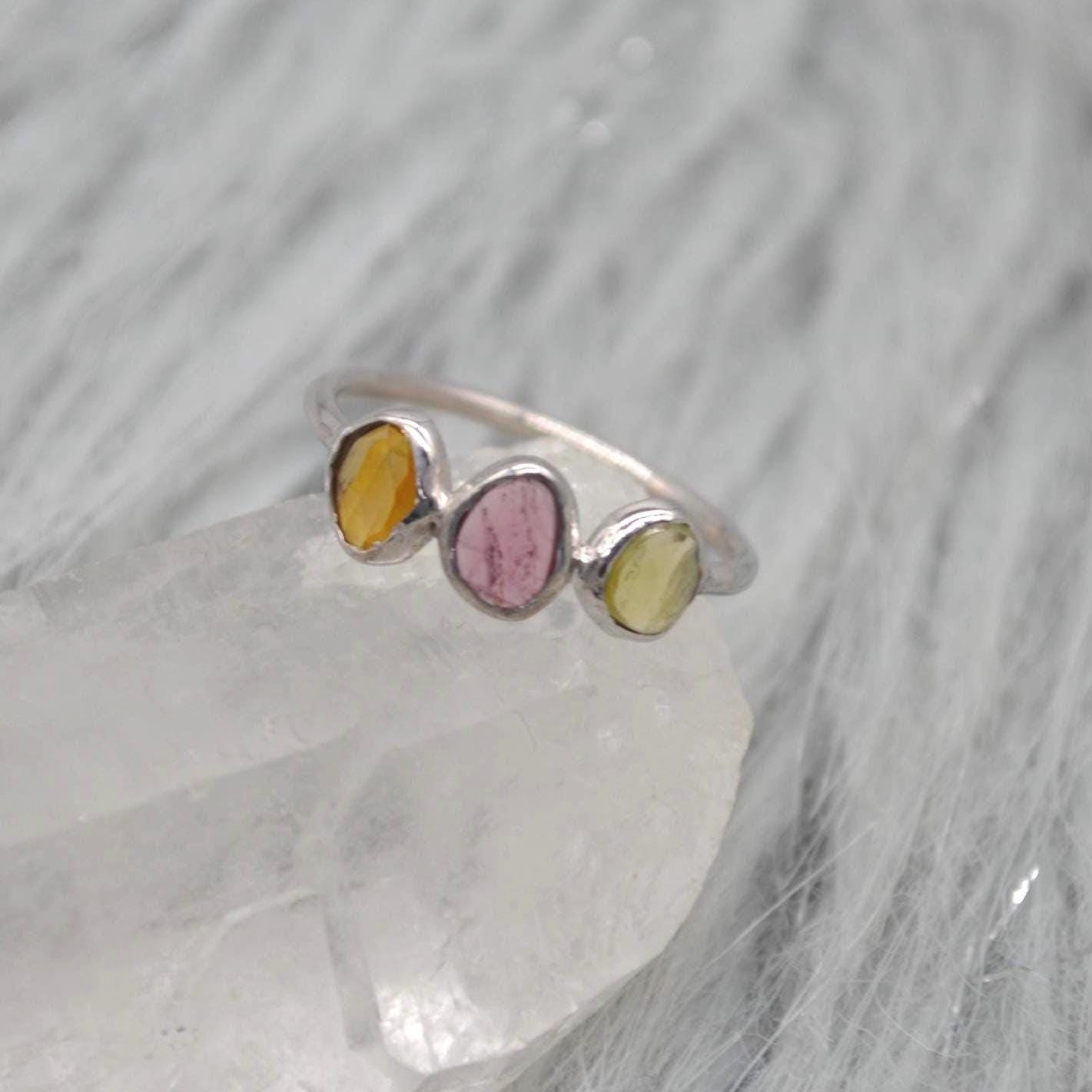 Green Pink Tourmaline Ring: Sterling Silver, October Birthstone, Tourmaline Jewelry, UK Size P