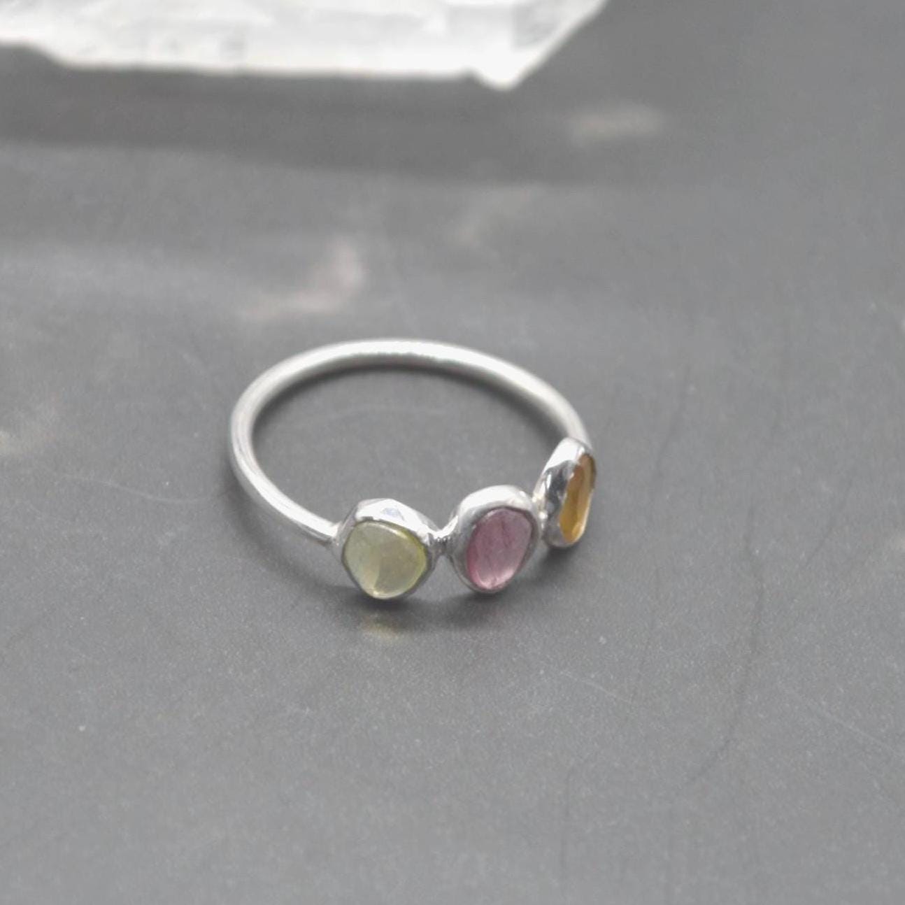 Green Pink Tourmaline Ring: Sterling Silver, October Birthstone, Tourmaline Jewelry, UK Size P