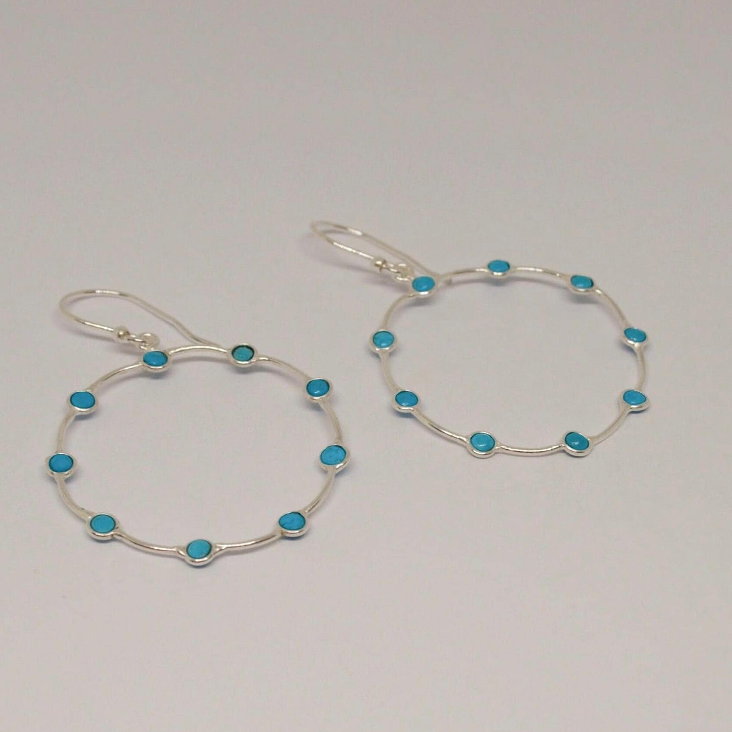 Blue Turquoise Silver Earrings: December Birthstone, Gemstone Hoop