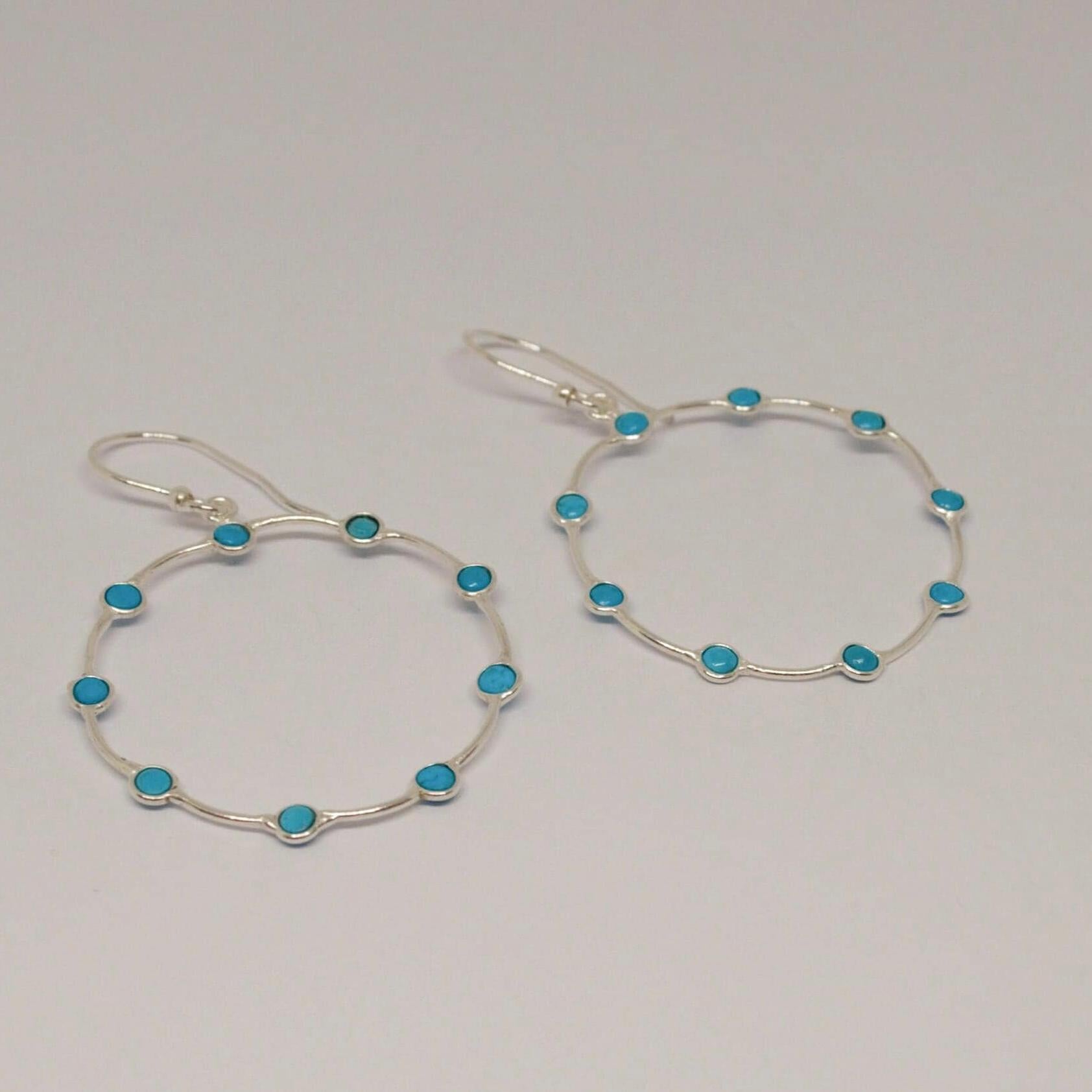 Blue Turquoise Silver Earrings: December Birthstone, Gemstone Hoop