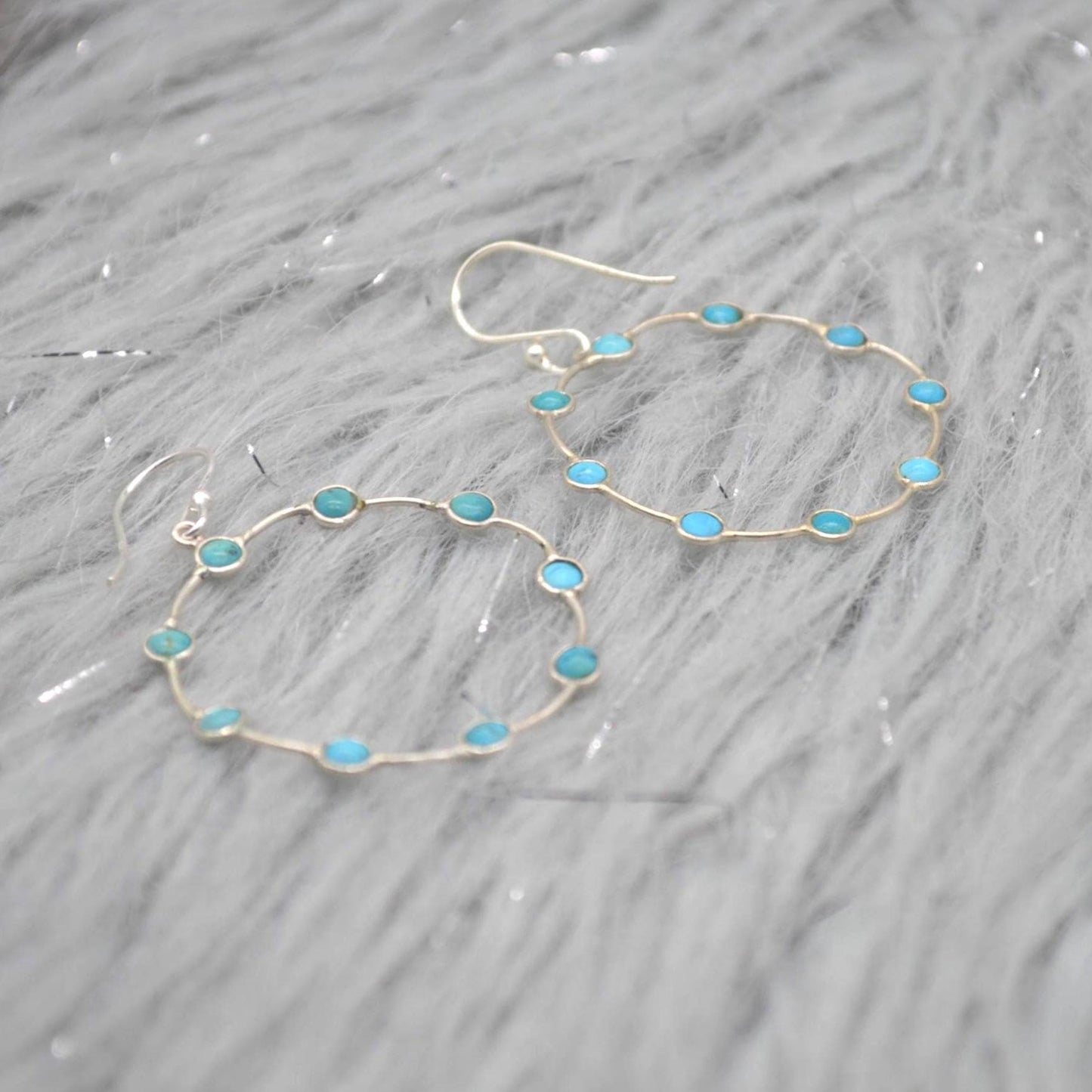 Blue Turquoise Silver Earrings: December Birthstone, Gemstone Hoop