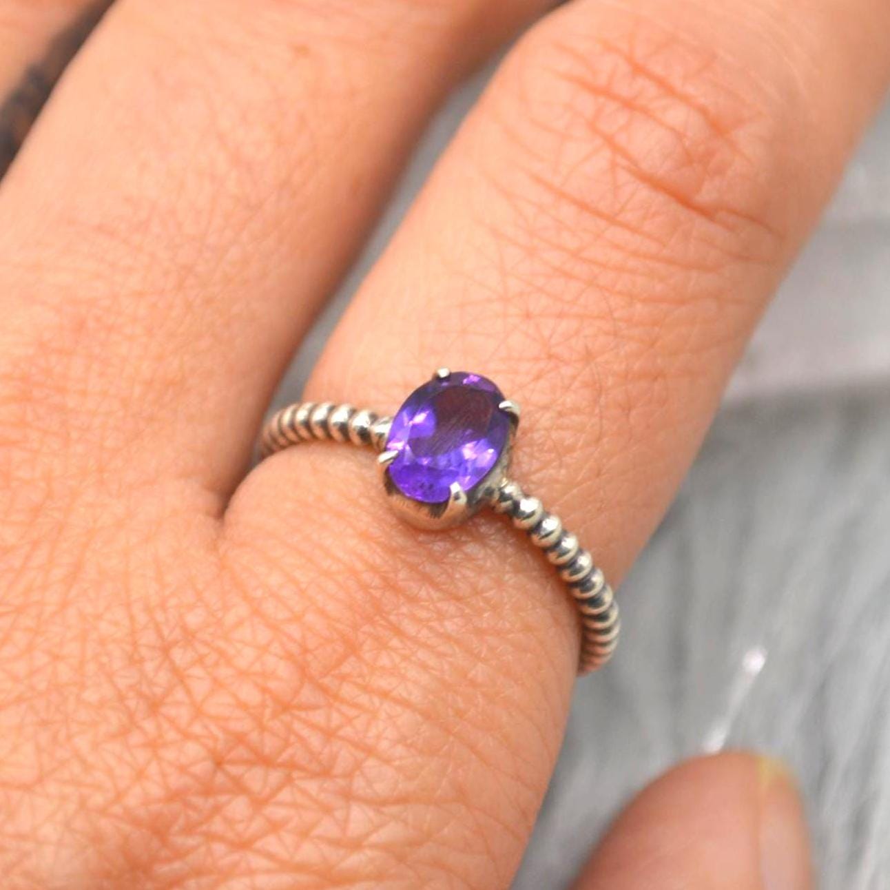 Amethyst Sterling Silver Ring: February Birthstone Jewelry, Purple Gemstone, Everyday Stacking Ring