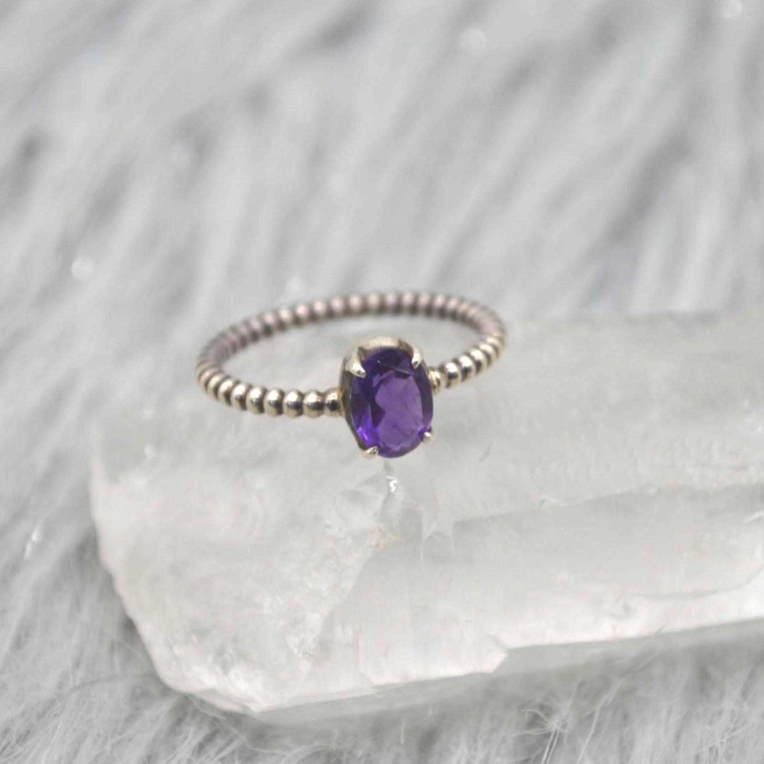 Amethyst Sterling Silver Ring: February Birthstone Jewelry, Purple Gemstone, Everyday Stacking Ring