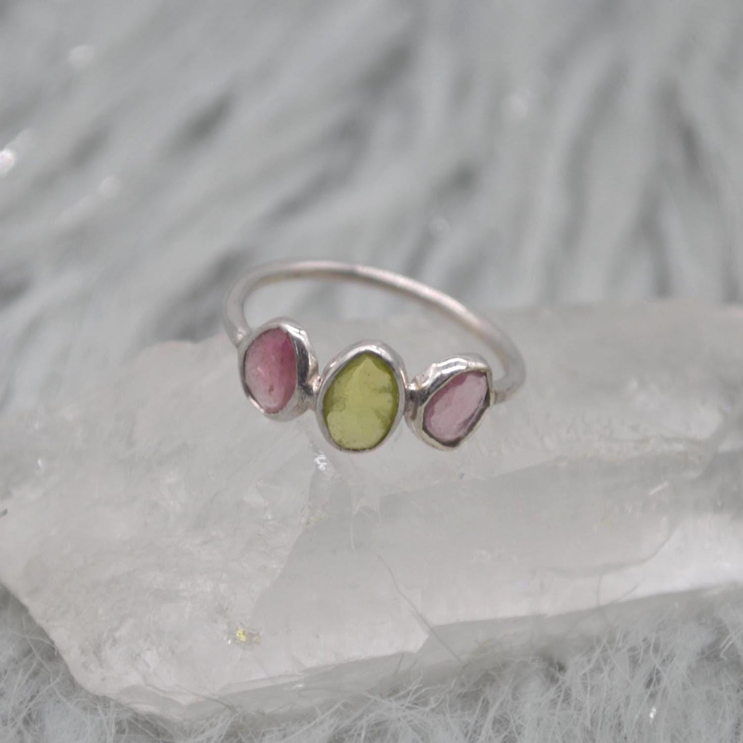 Green Pink Tourmaline Ring: Sterling Silver, October Birthstone, Tourmaline Jewelry, UK Size M
