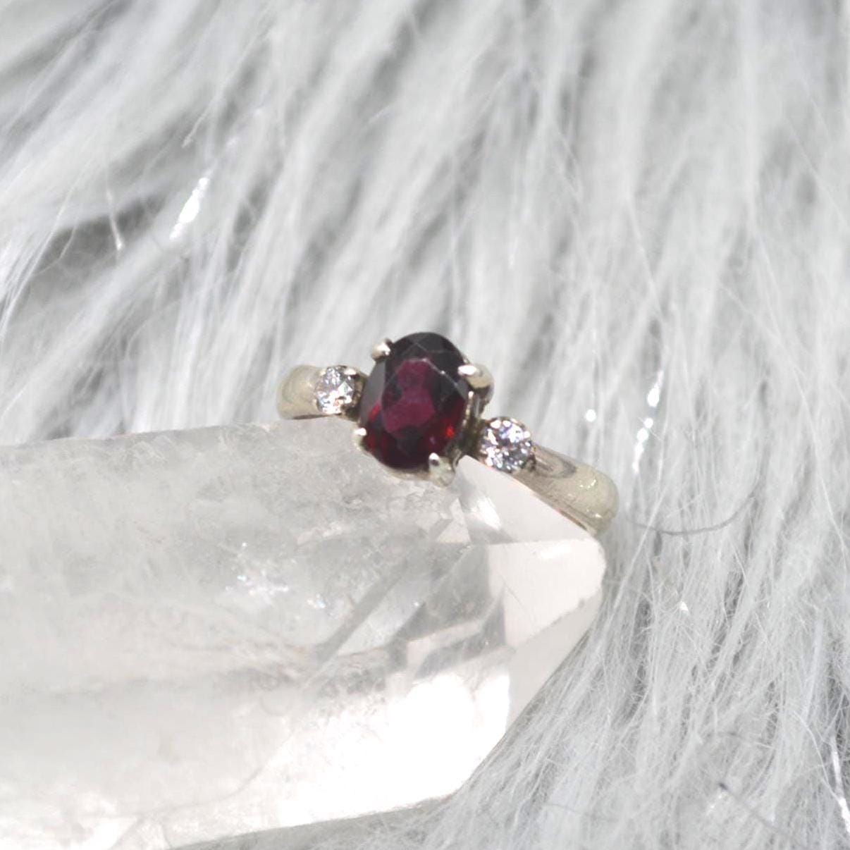 Red Garnet, CZ Sterling Silver Ring: January Birthstone, Handmade Stacking Ring, UK Size L