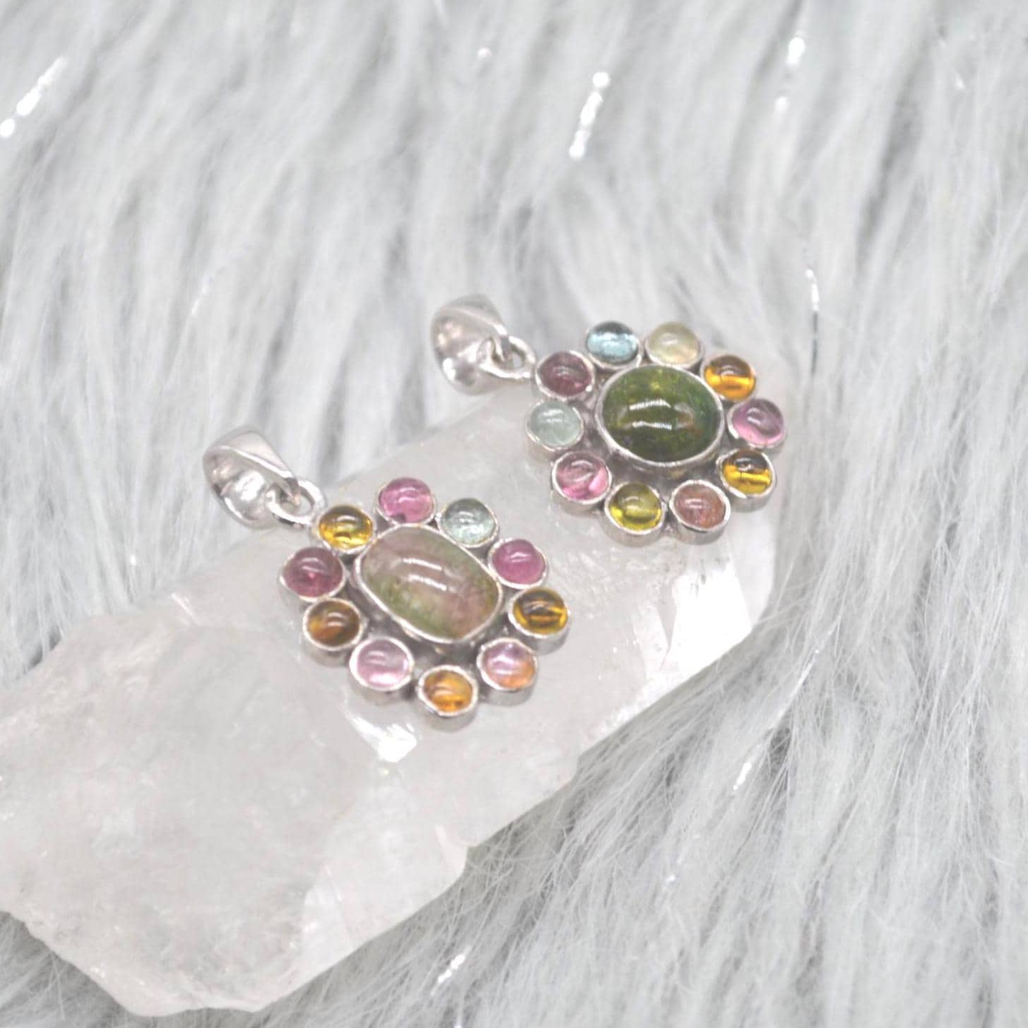 Green Pink Tourmaline Pendant Necklace: Sterling Silver Chain, October Birthstone