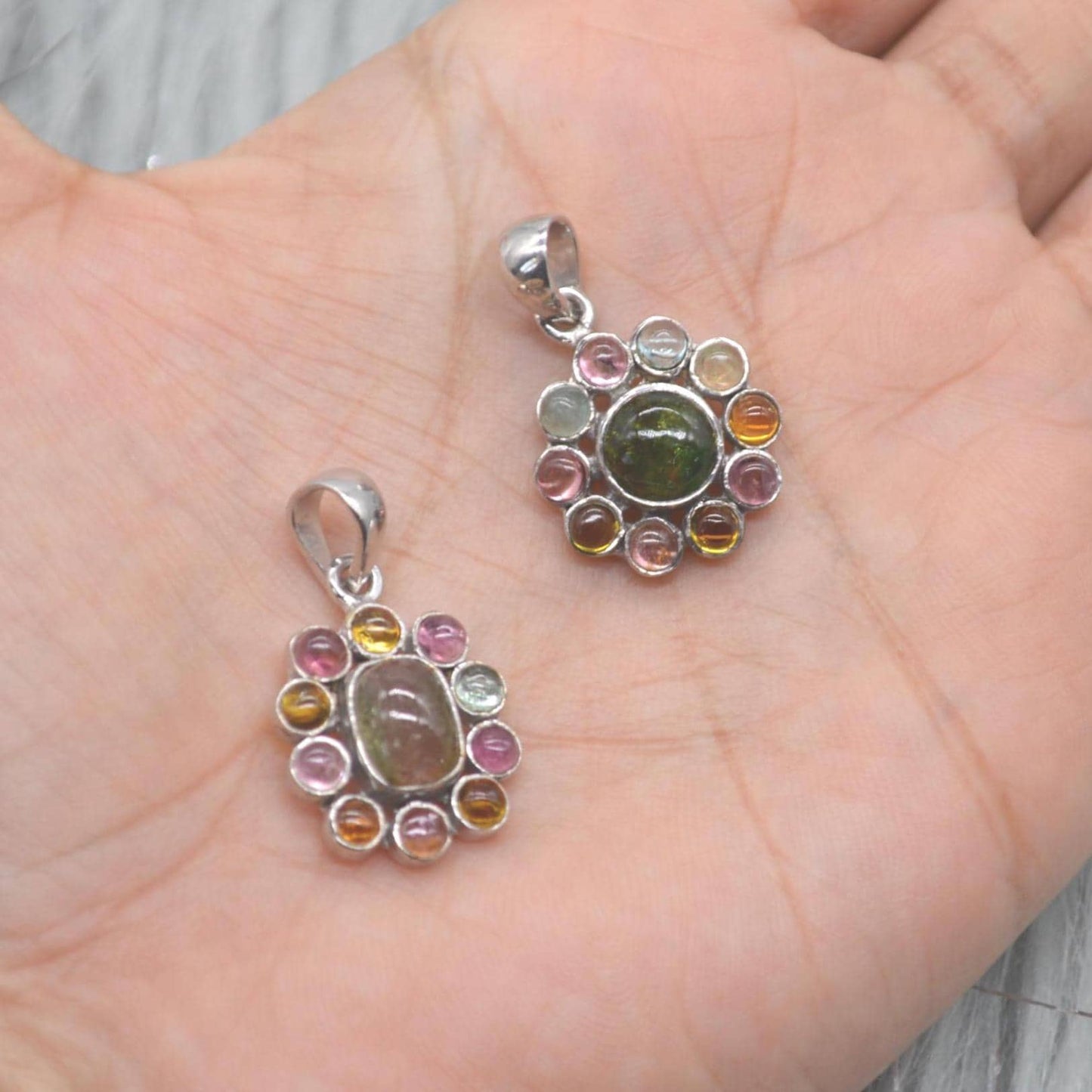 Green Pink Tourmaline Pendant Necklace: Sterling Silver Chain, October Birthstone