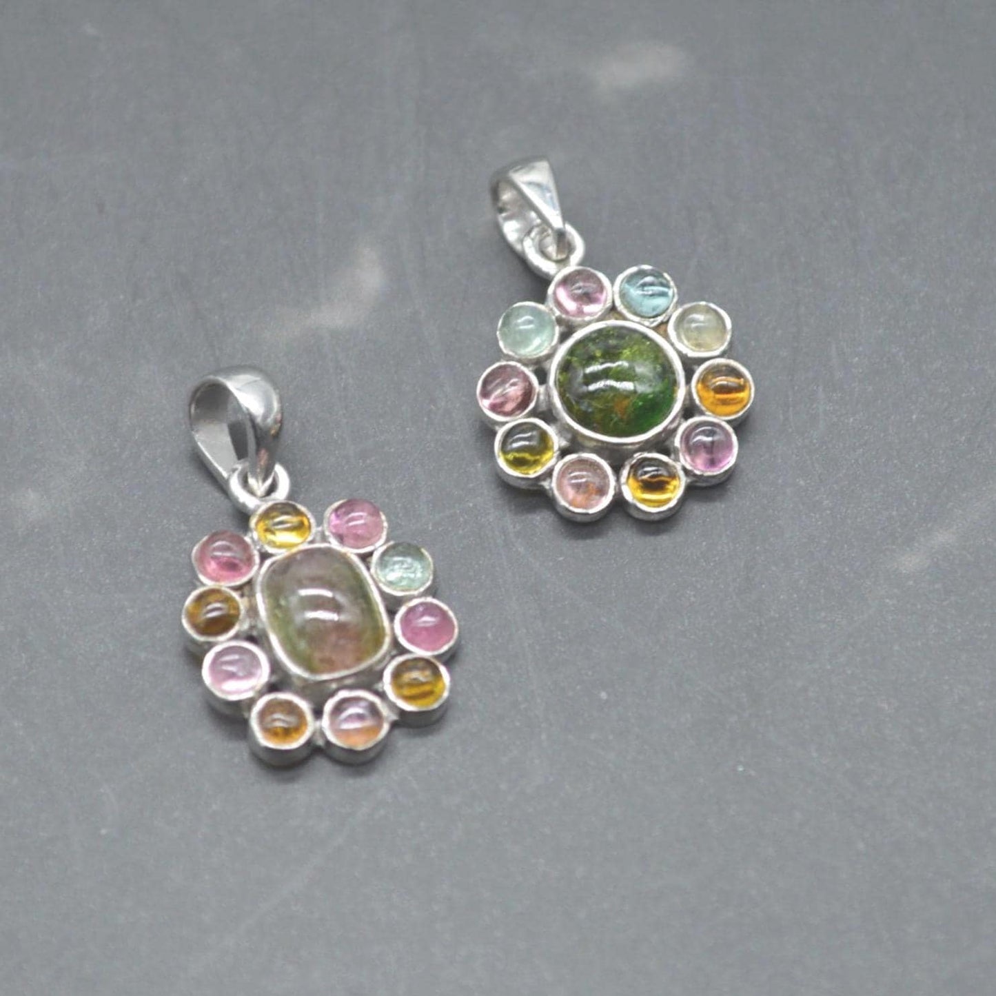 Green Pink Tourmaline Pendant Necklace: Sterling Silver Chain, October Birthstone