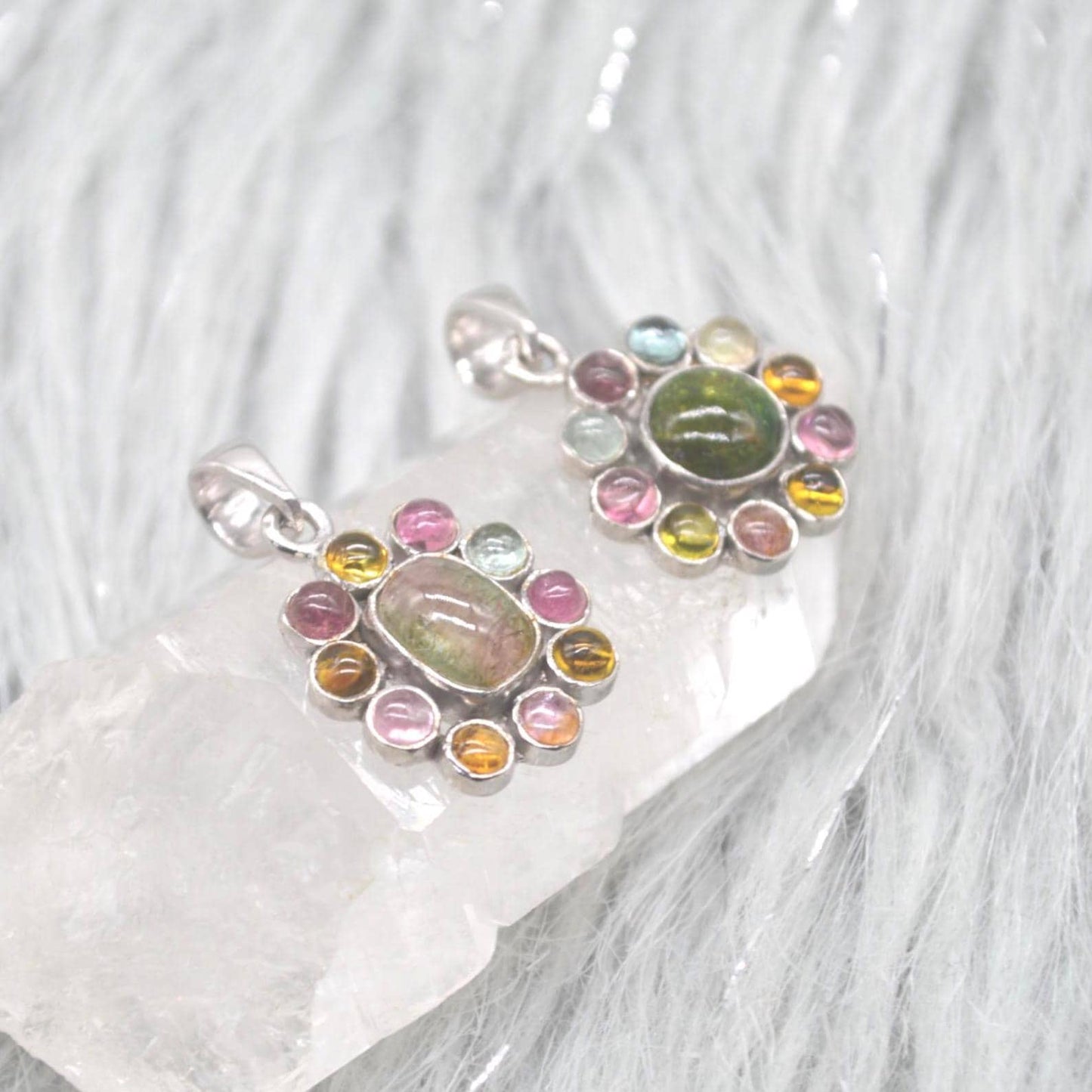 Green Pink Tourmaline Pendant Necklace: Sterling Silver Chain, October Birthstone