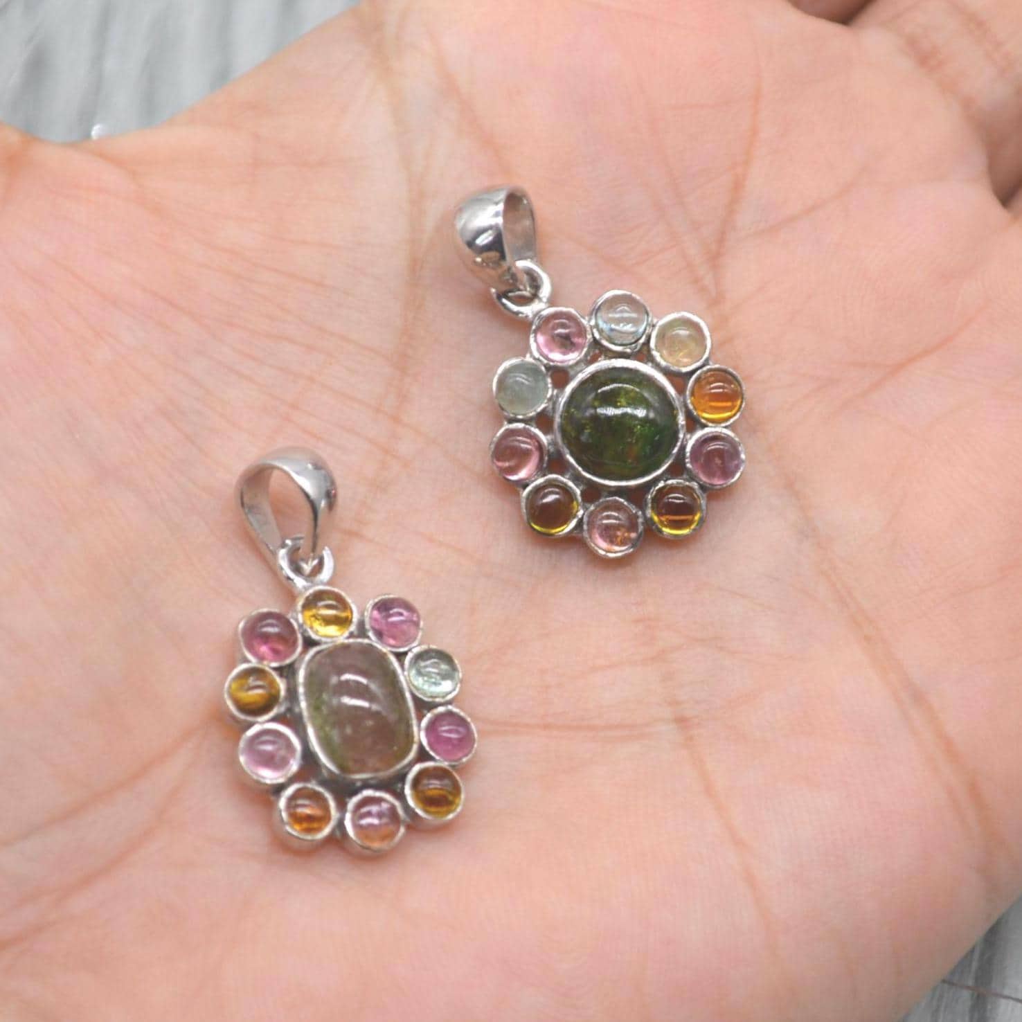 Green Pink Tourmaline Pendant Necklace: Sterling Silver Chain, October Birthstone