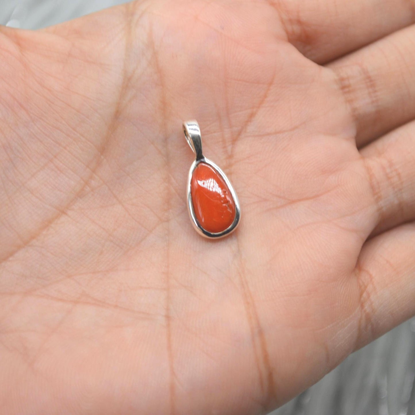 Red Coral Silver Pendant Necklace: Dainty Gemstone Jewelry