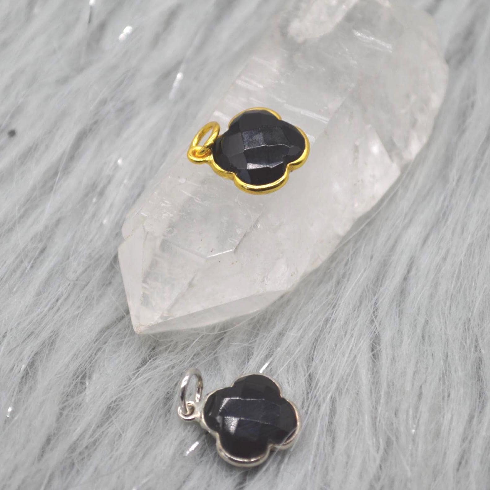 Black Onyx Pendant Necklace: Sterling Silver or Gold Plated