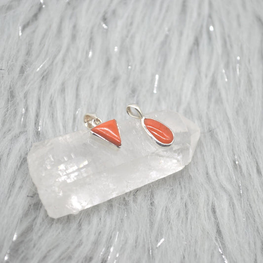 Red Coral Silver Pendant Necklace: Dainty Gemstone Jewelry
