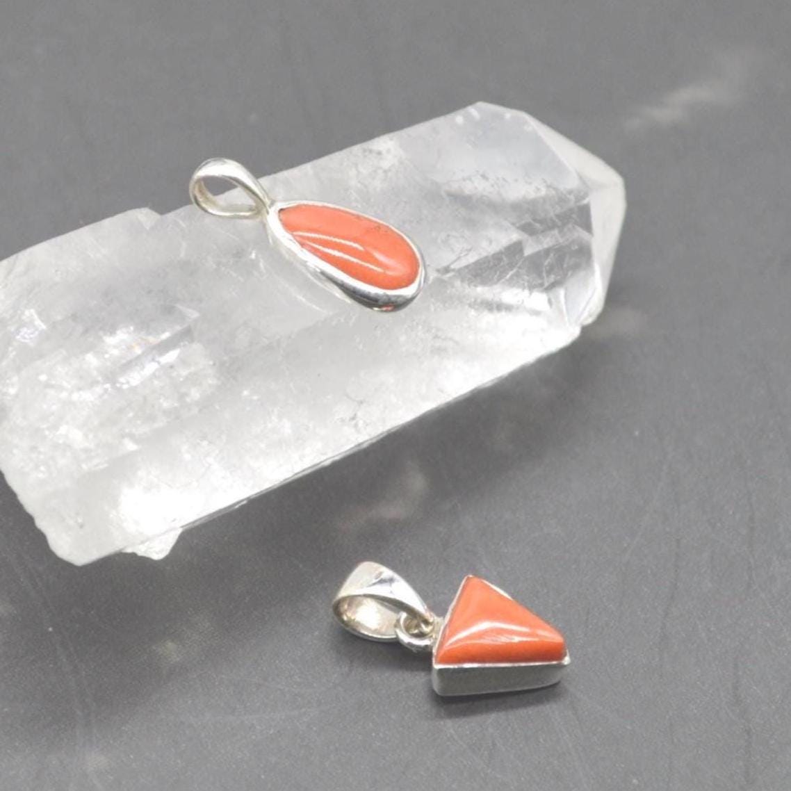 Red Coral Silver Pendant Necklace: Dainty Gemstone Jewelry
