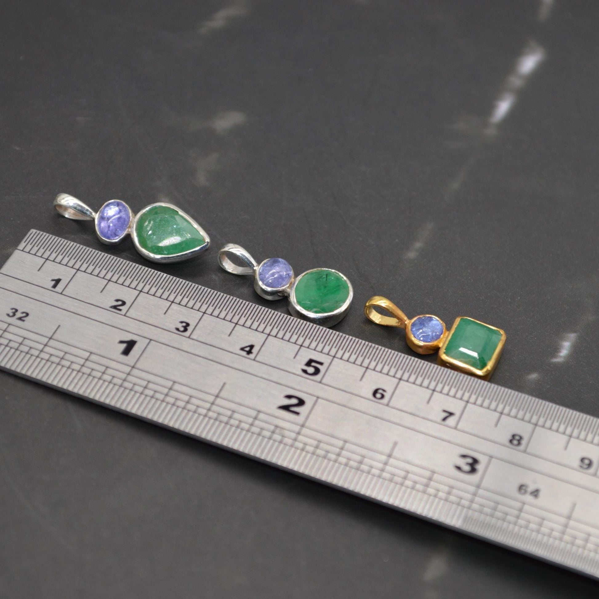 Emerald Tanzanite Pendant Necklace: Sterling Silver Chain, May December Birthstone