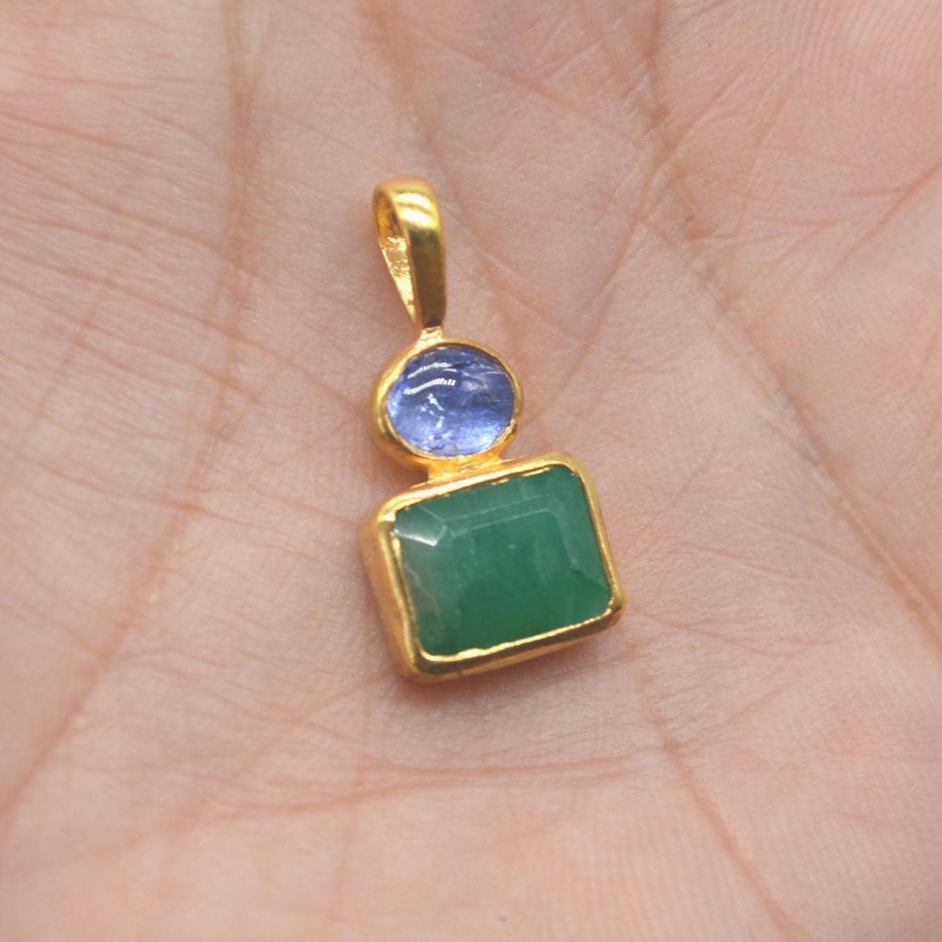 Emerald Tanzanite Pendant Necklace: Sterling Silver Chain, May December Birthstone