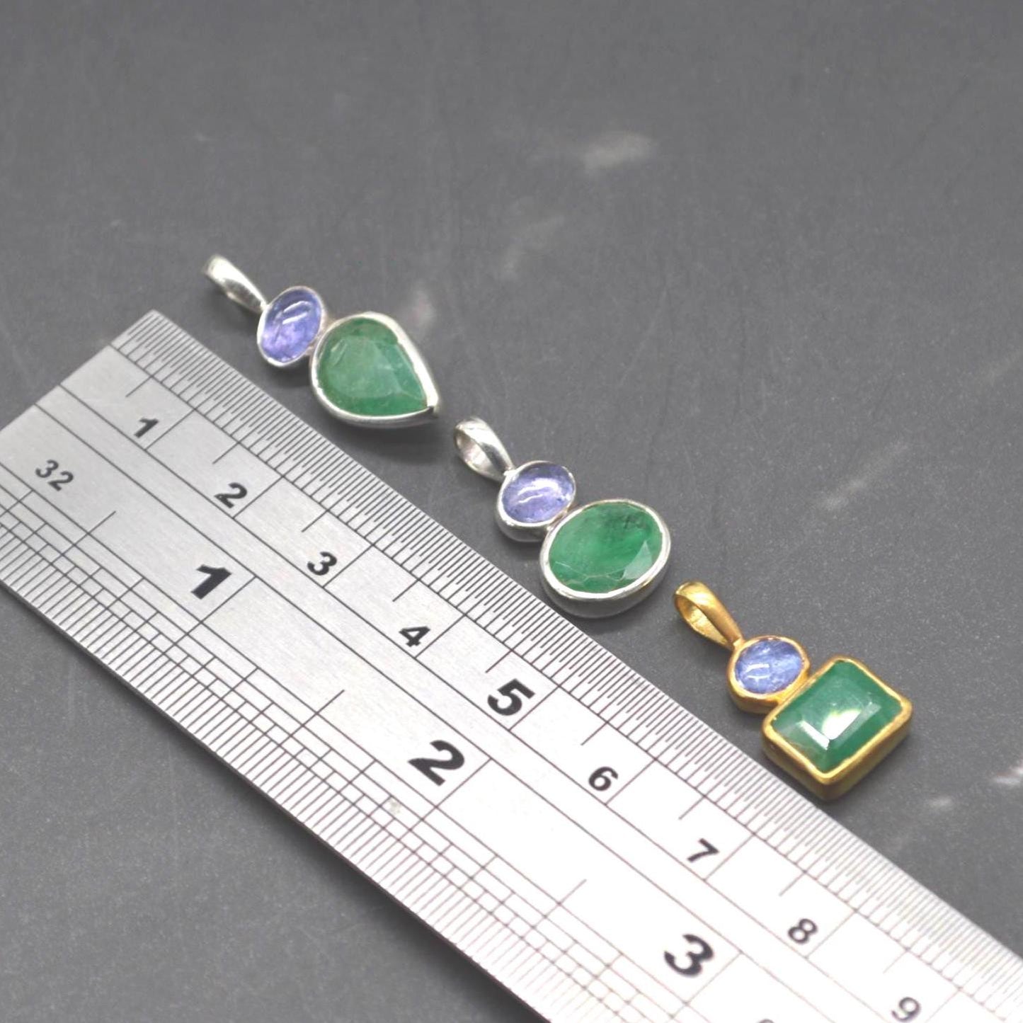 Emerald Tanzanite Pendant Necklace: Sterling Silver Chain, May December Birthstone