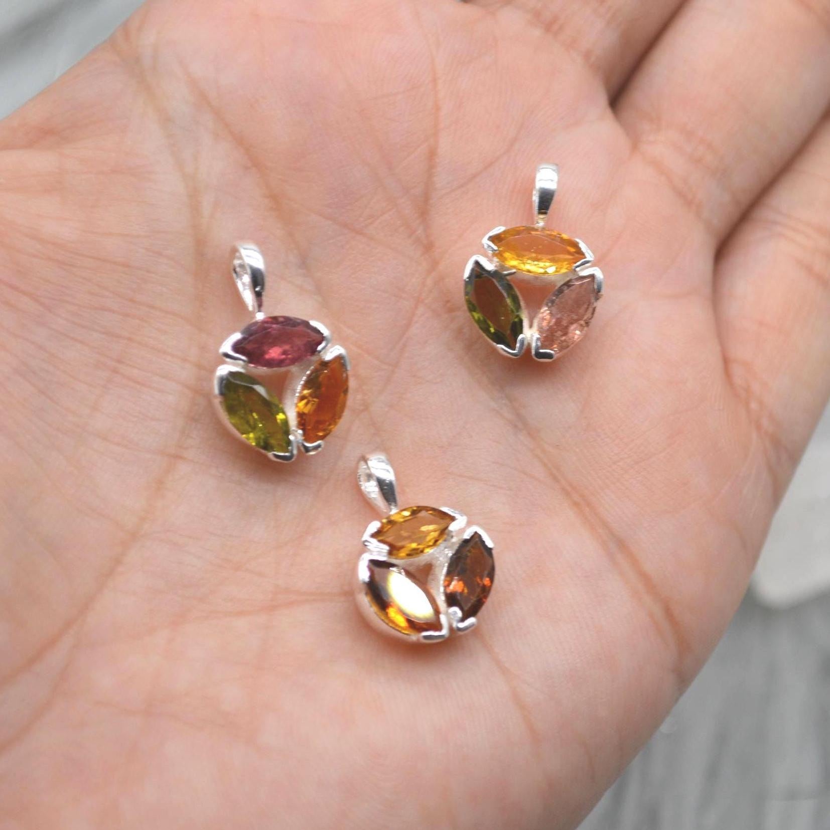 Pink Green Mixed Tourmaline Pendant: Sterling Silver, October Birthstone Necklace