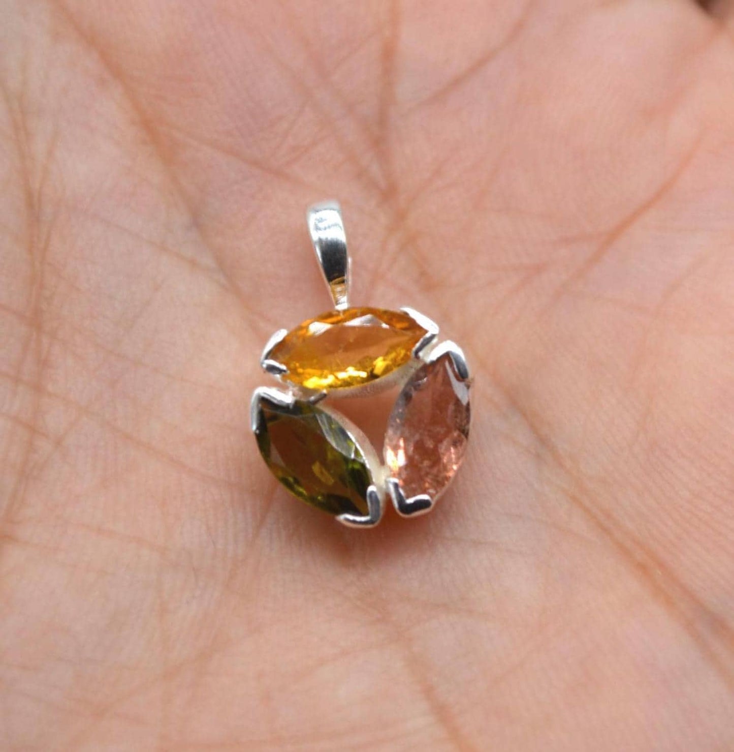 Pink Green Mixed Tourmaline Pendant: Sterling Silver, October Birthstone Necklace