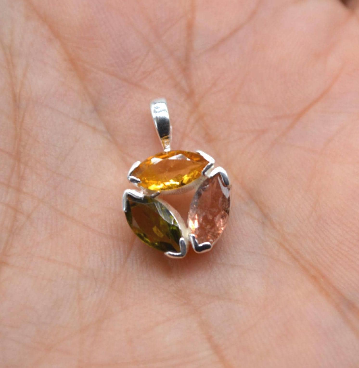 Pink Green Mixed Tourmaline Pendant: Sterling Silver, October Birthstone Necklace