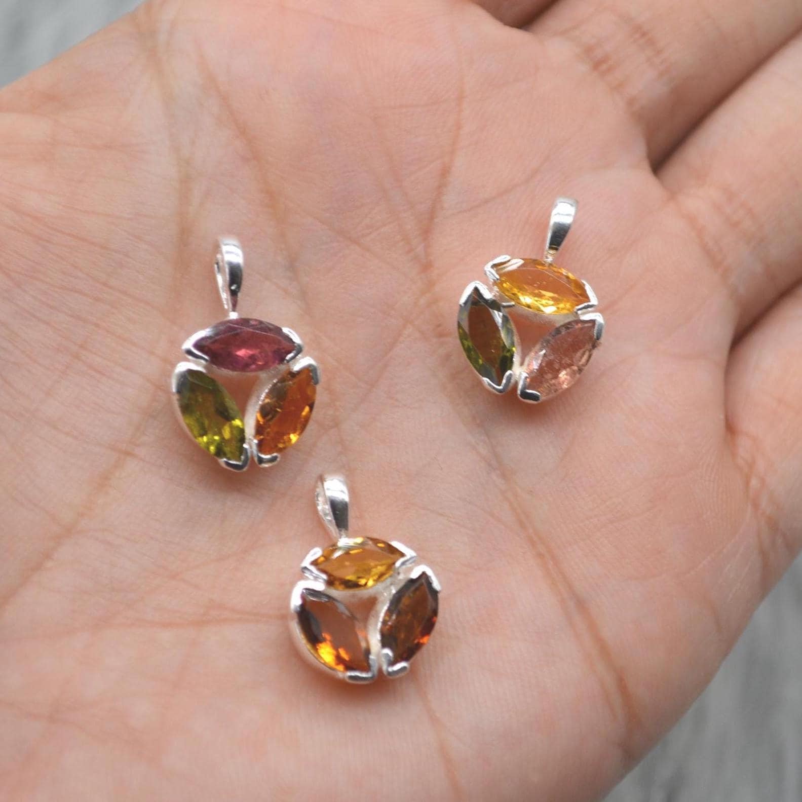 Pink Green Mixed Tourmaline Pendant: Sterling Silver, October Birthstone Necklace