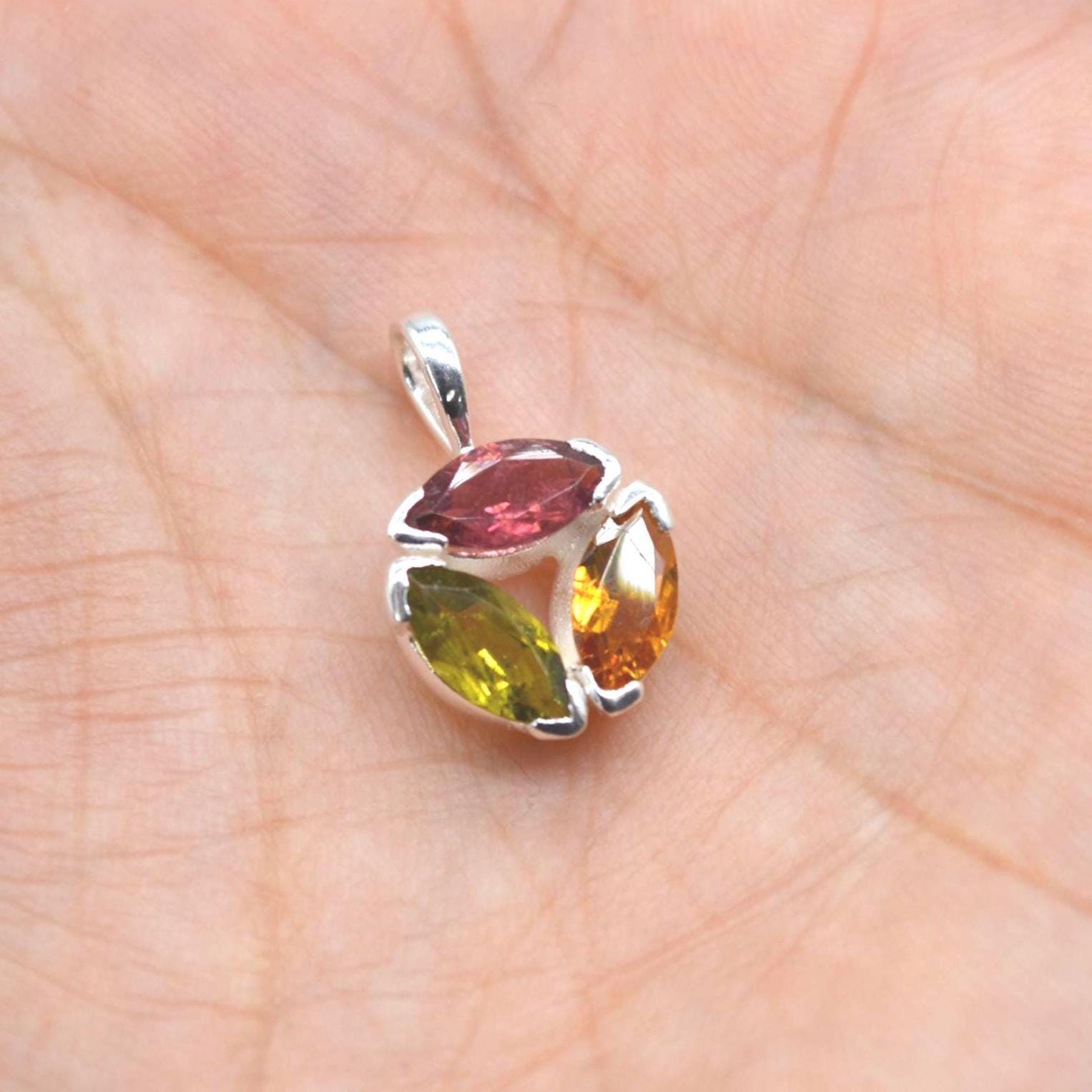 Pink Green Mixed Tourmaline Pendant: Sterling Silver, October Birthstone Necklace