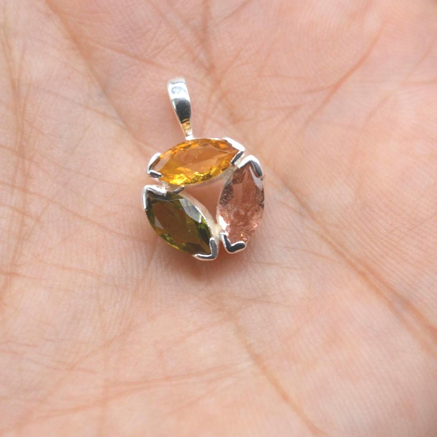 Pink Green Mixed Tourmaline Pendant: Sterling Silver, October Birthstone Necklace