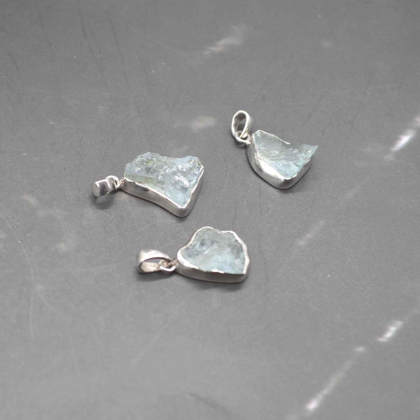 Raw Aquamarine Pendant Necklace: Sterling Silver, March Birthstone