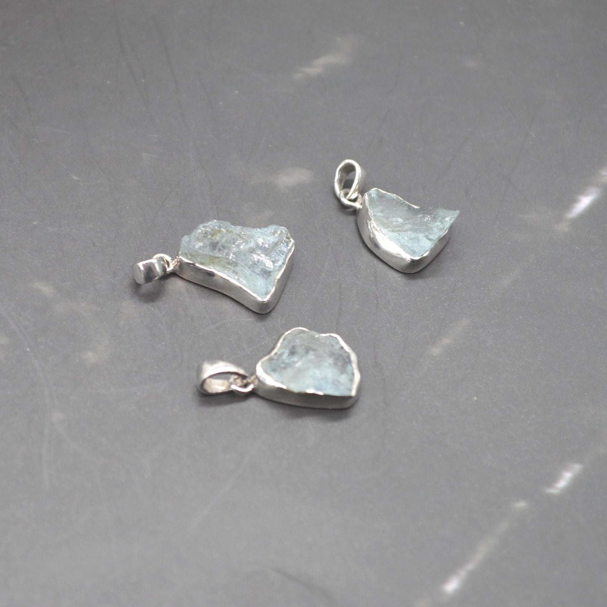 Raw Aquamarine Pendant Necklace: Sterling Silver, March Birthstone