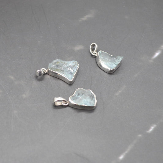 Raw Aquamarine Pendant Necklace: Sterling Silver, March Birthstone