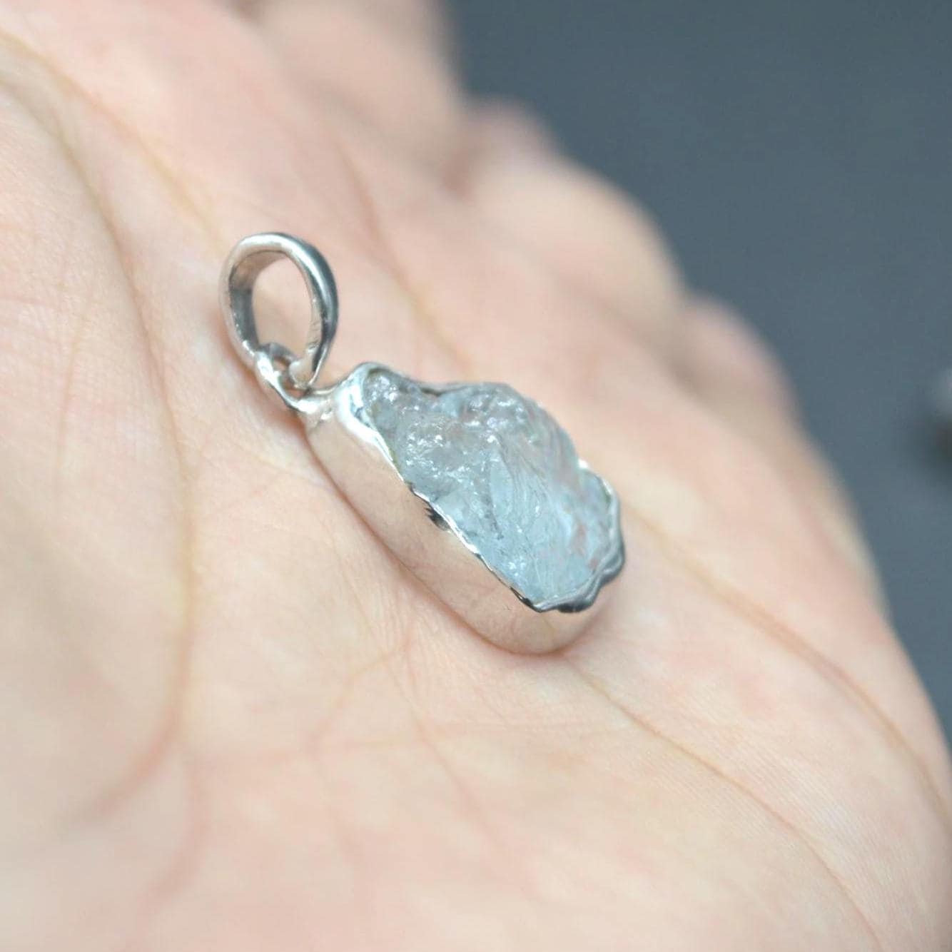 Raw Aquamarine Pendant Necklace: Sterling Silver, March Birthstone