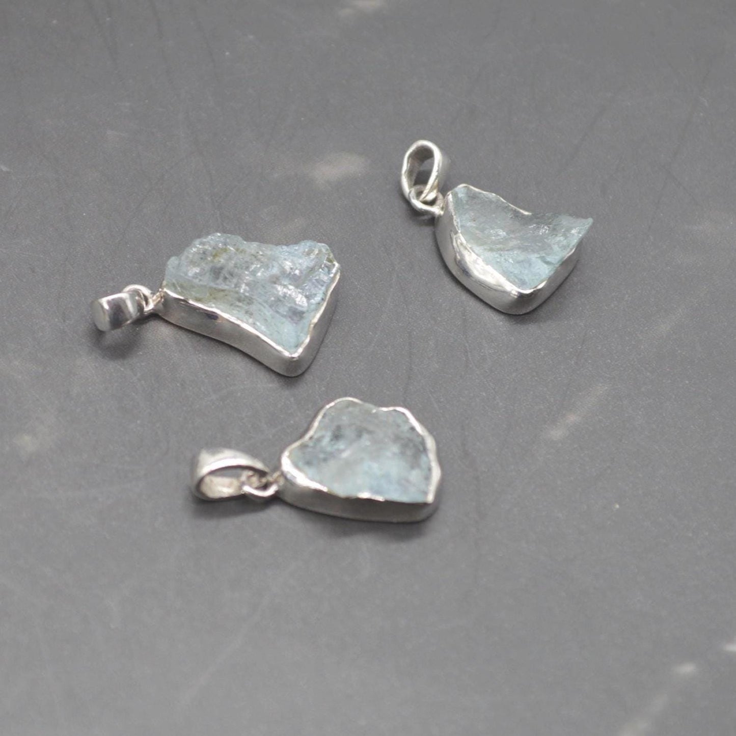 Raw Aquamarine Pendant Necklace: Sterling Silver, March Birthstone