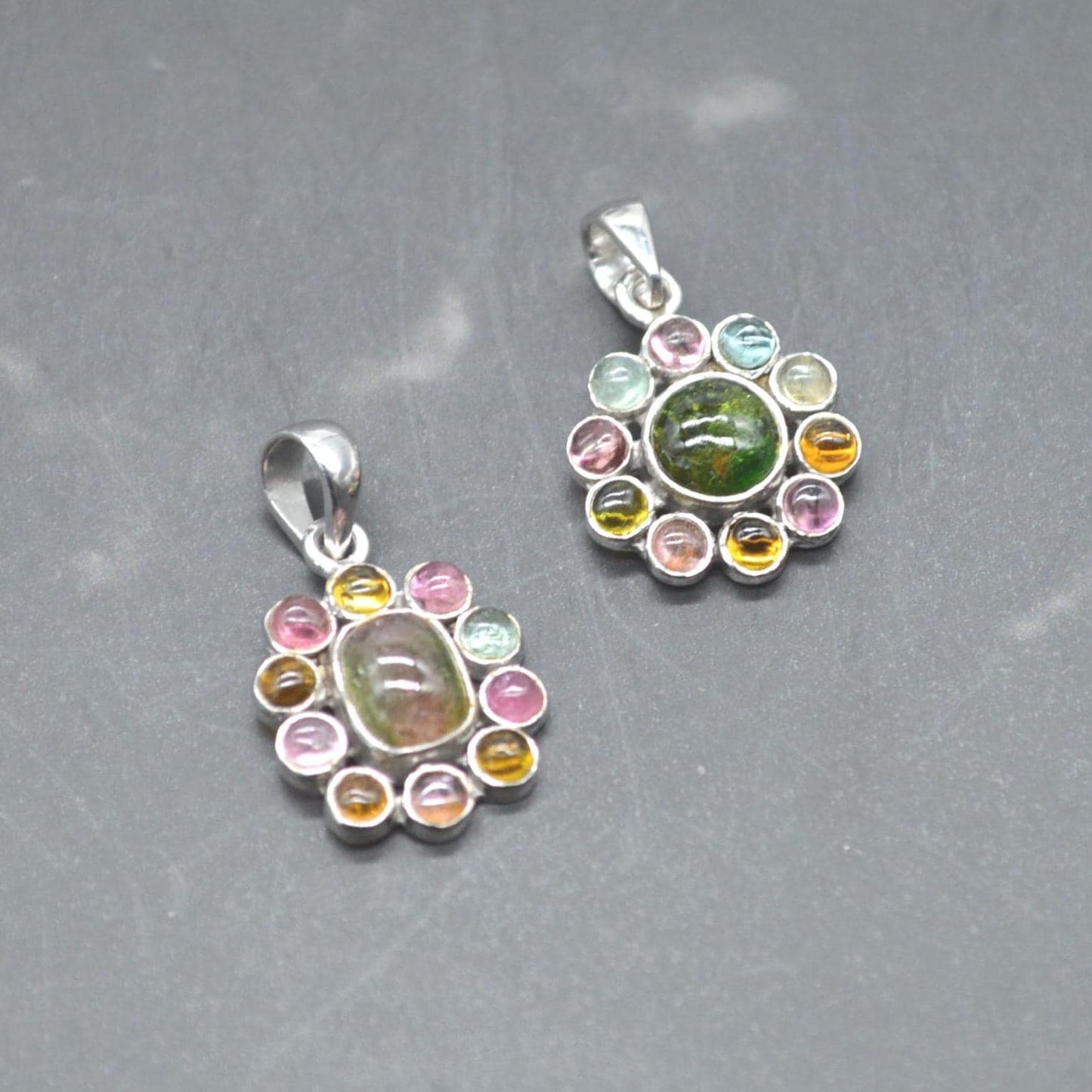 Green Pink Tourmaline Pendant Necklace: Sterling Silver Chain, October Birthstone