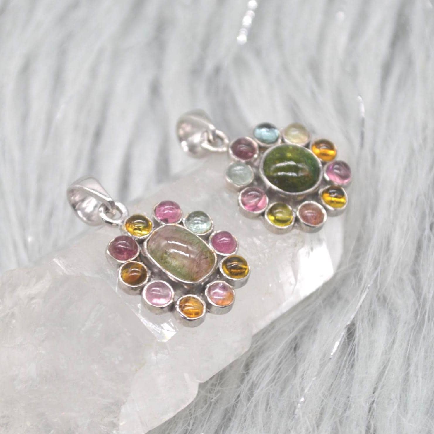 Green Pink Tourmaline Pendant Necklace: Sterling Silver Chain, October Birthstone