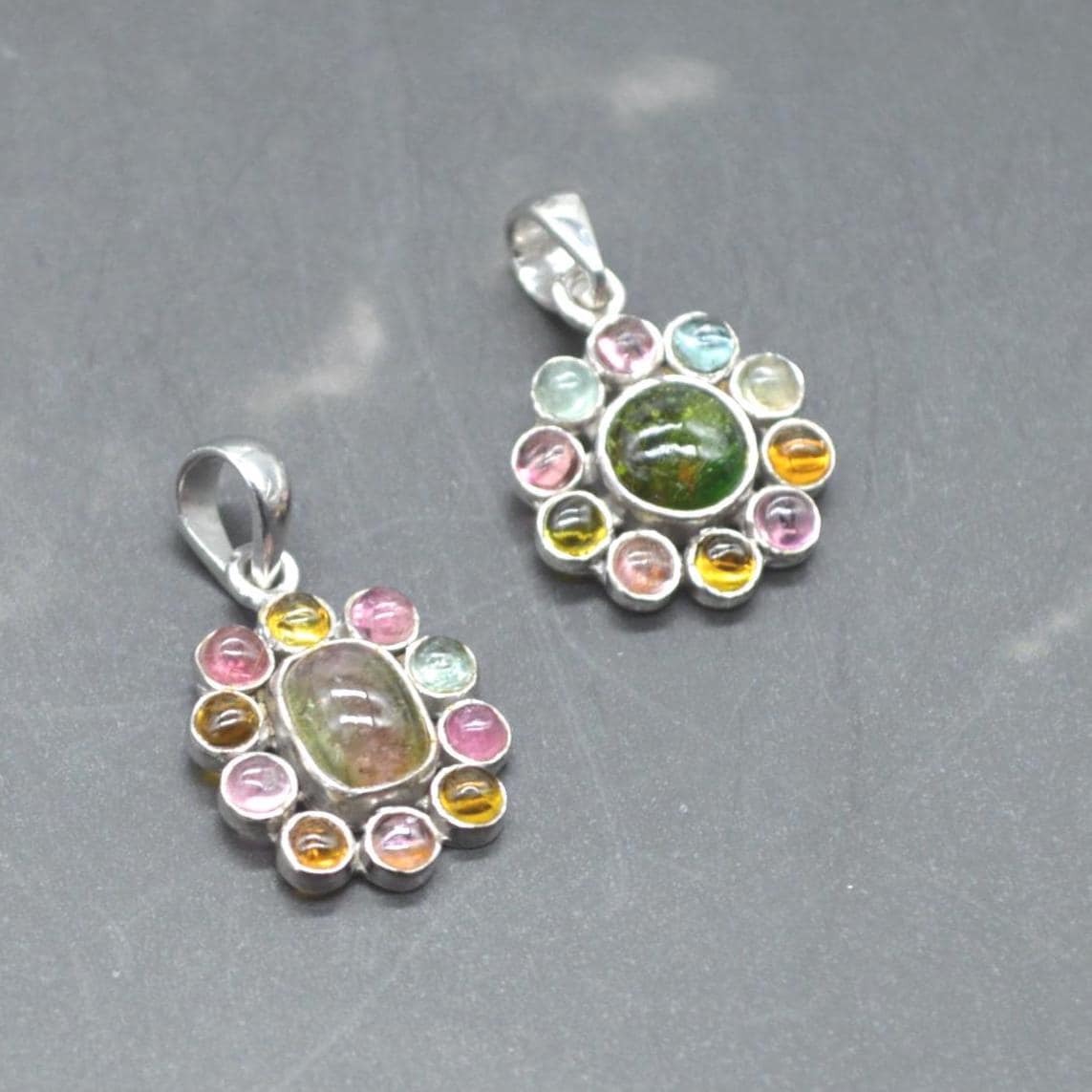 Green Pink Tourmaline Pendant Necklace: Sterling Silver Chain, October Birthstone