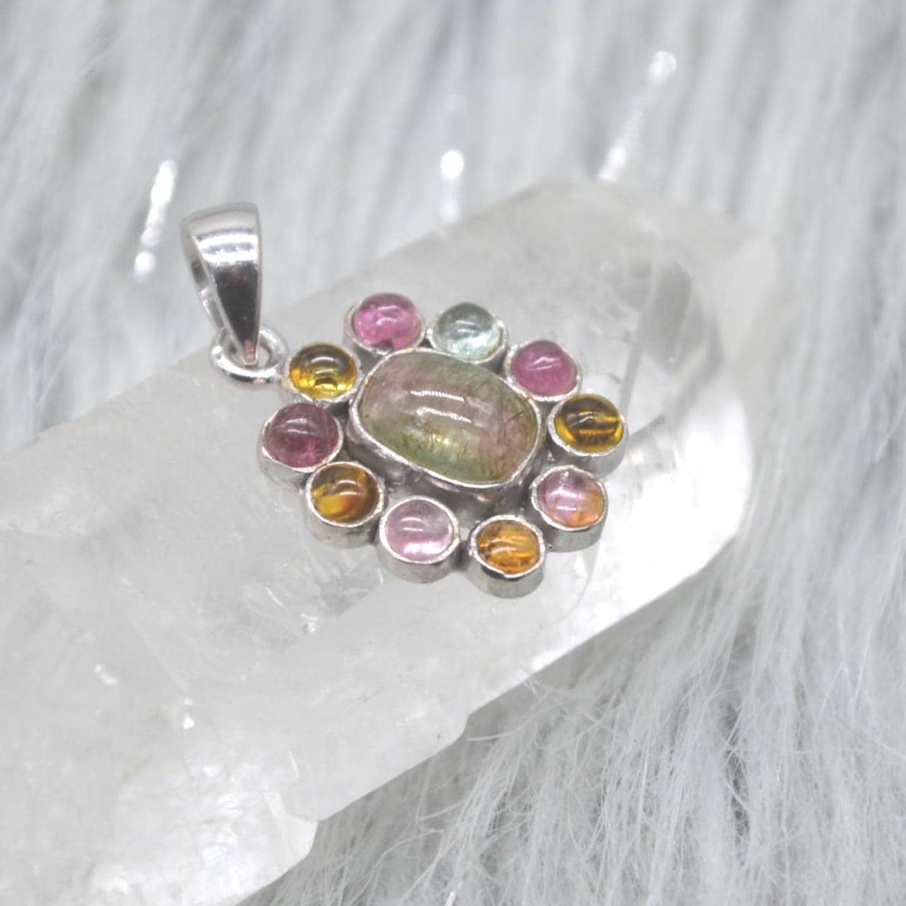 Green Pink Tourmaline Pendant Necklace: Sterling Silver Chain, October Birthstone