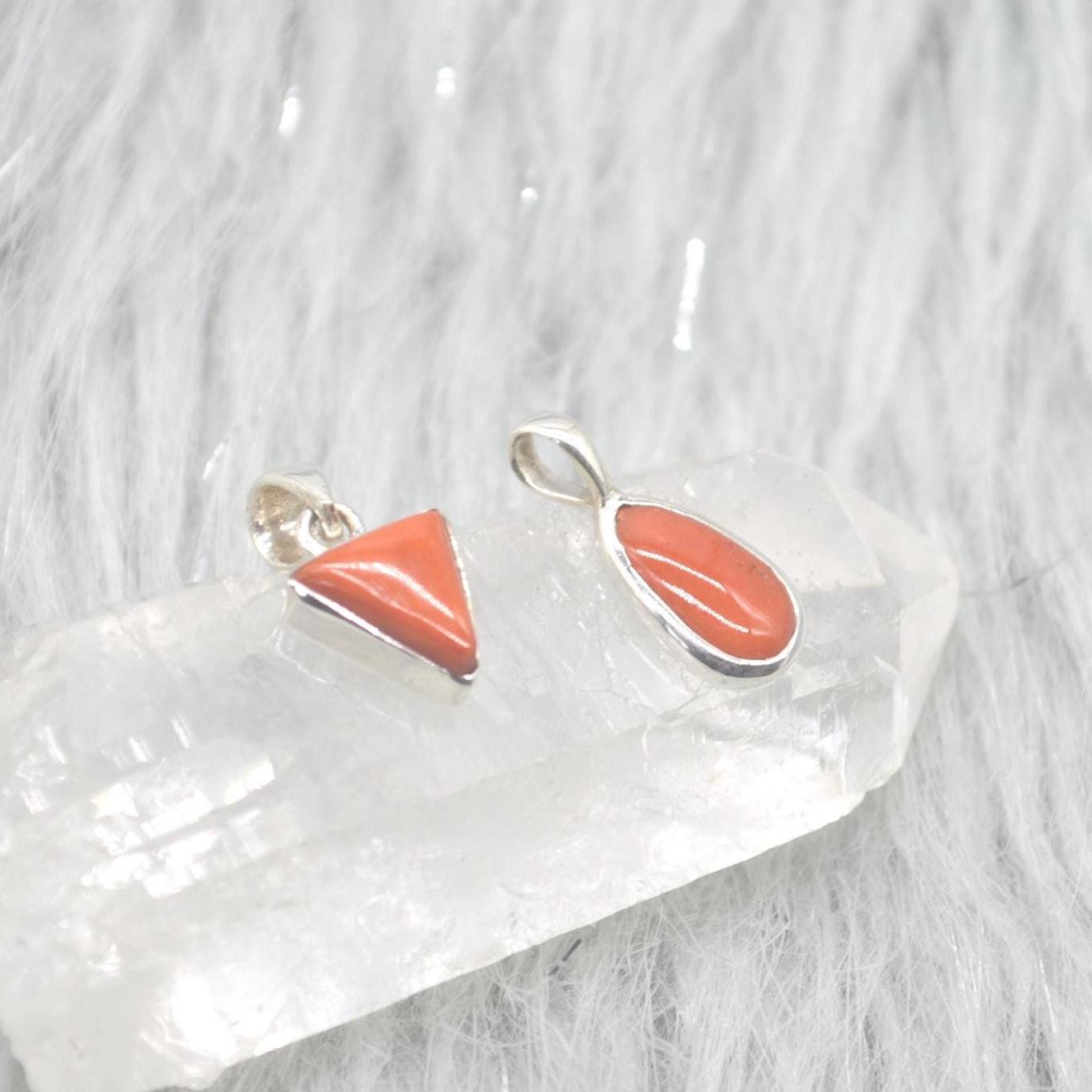 Red Coral Silver Pendant Necklace: Dainty Gemstone Jewelry