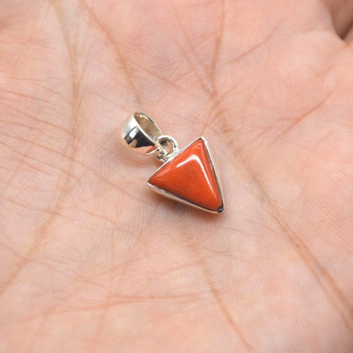 Red Coral Silver Pendant Necklace: Dainty Gemstone Jewelry