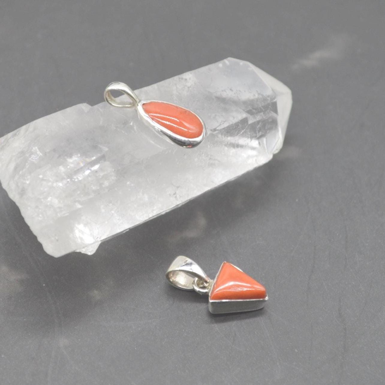 Red Coral Silver Pendant Necklace: Dainty Gemstone Jewelry