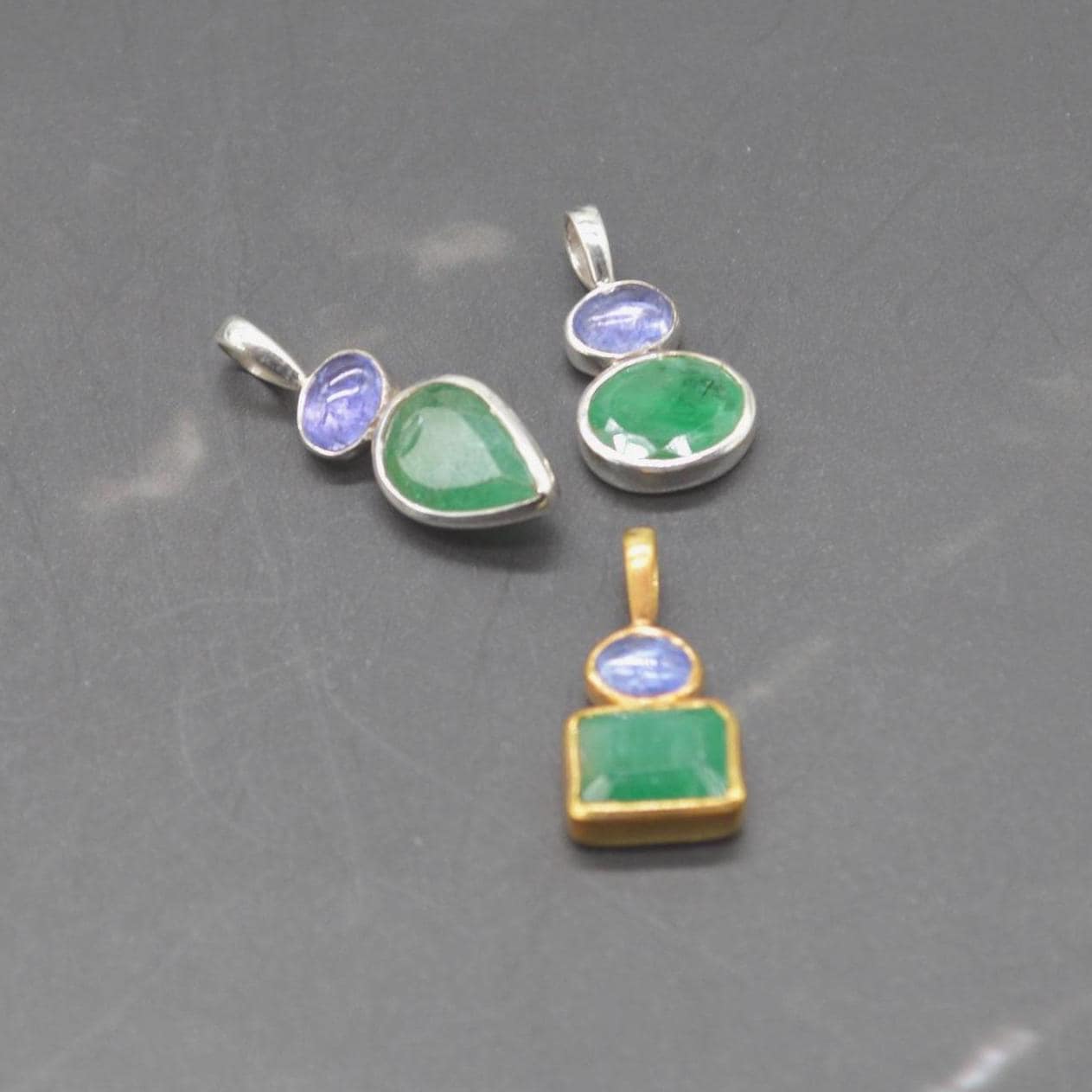 Emerald Tanzanite Pendant Necklace: Sterling Silver Chain, May December Birthstone