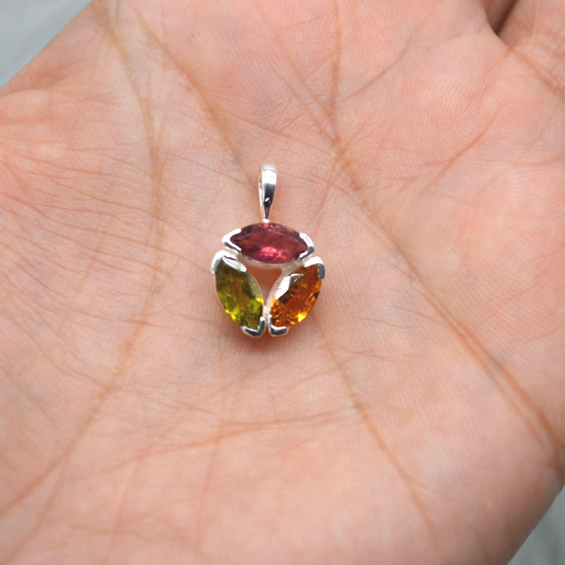 Pink Green Mixed Tourmaline Pendant: Sterling Silver, October Birthstone Necklace